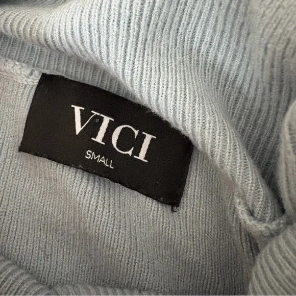 VICI Size Small Light Blue Mock Neck Sweater | Soft Knit Pullover | Minimalist - Picture 6 of 8